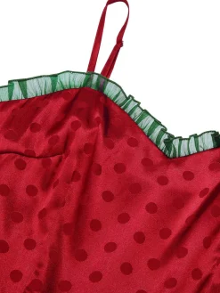 Fashion Retro Stage 1950s Christmas Polka Dot Mesh Dress Red