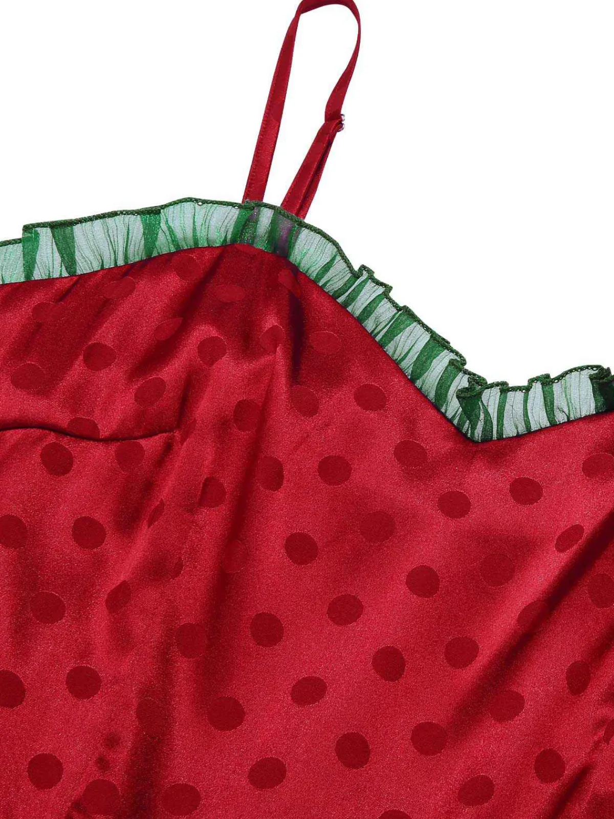 Fashion Retro Stage 1950s Christmas Polka Dot Mesh Dress Red
