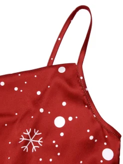 Hot Retro Stage 1930s Christmas Strap Snowflake Mermaid Dress Red
