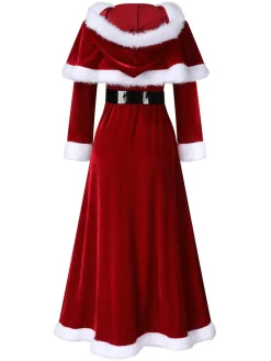 Online Retro Stage 1940s Christmas Velvet Hooded Cloak Dress Red
