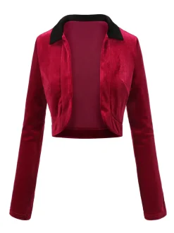Clearance Retro Stage 1930s Contrast Lapel Velvet Bolero Jacket Red