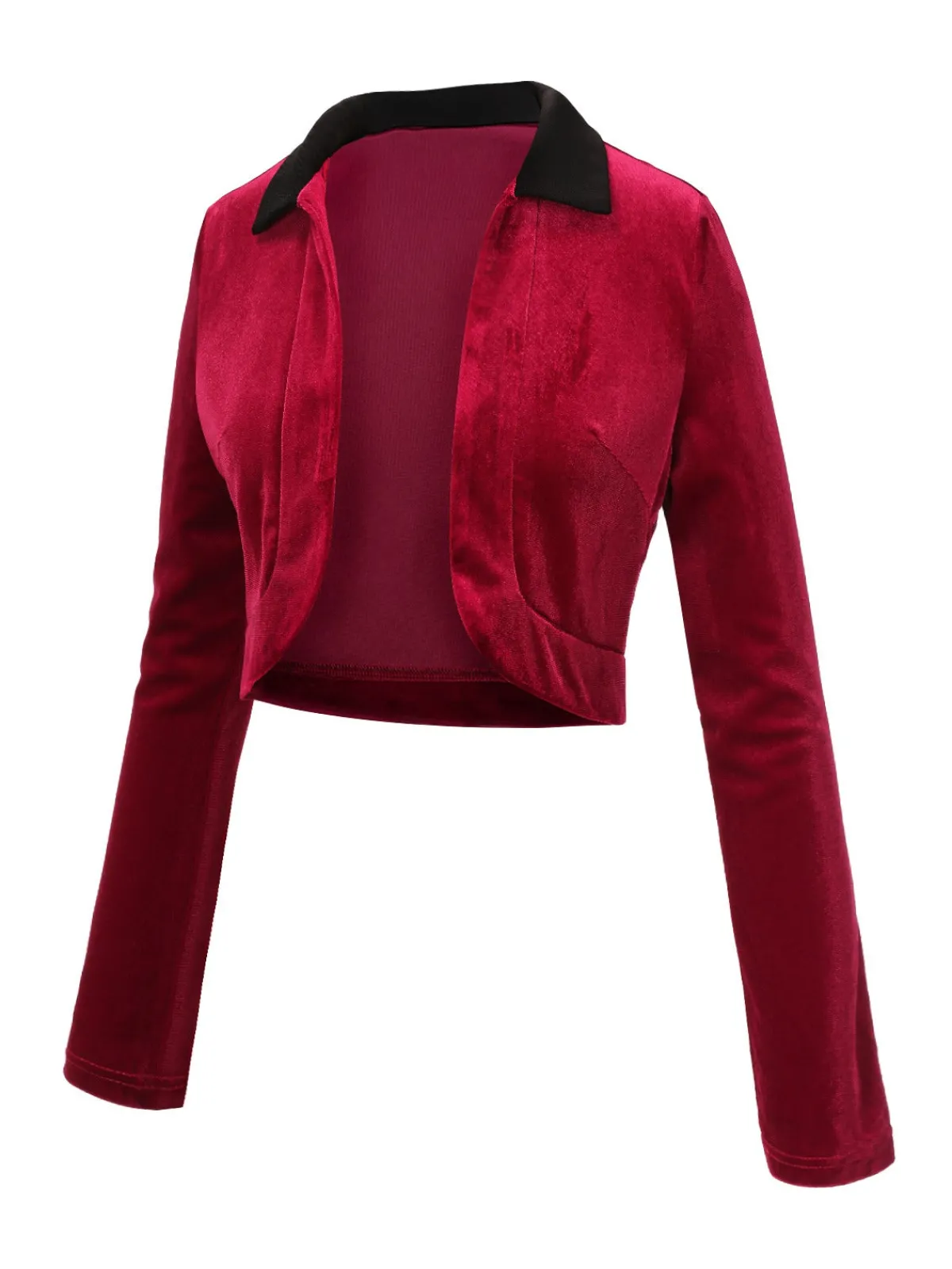 Clearance Retro Stage 1930s Contrast Lapel Velvet Bolero Jacket Red