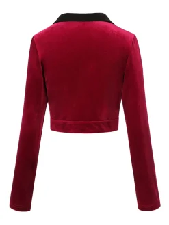 Clearance Retro Stage 1930s Contrast Lapel Velvet Bolero Jacket Red