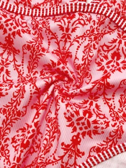 Discount Retro Stage 1970s Deep V-Neck Halter Baroque Prints Swimsuit Red
