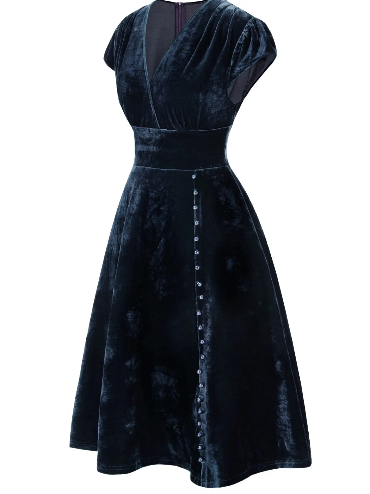 Fashion Retro Stage Red 1940s Deep V-Neck Pearl Velvet Dress