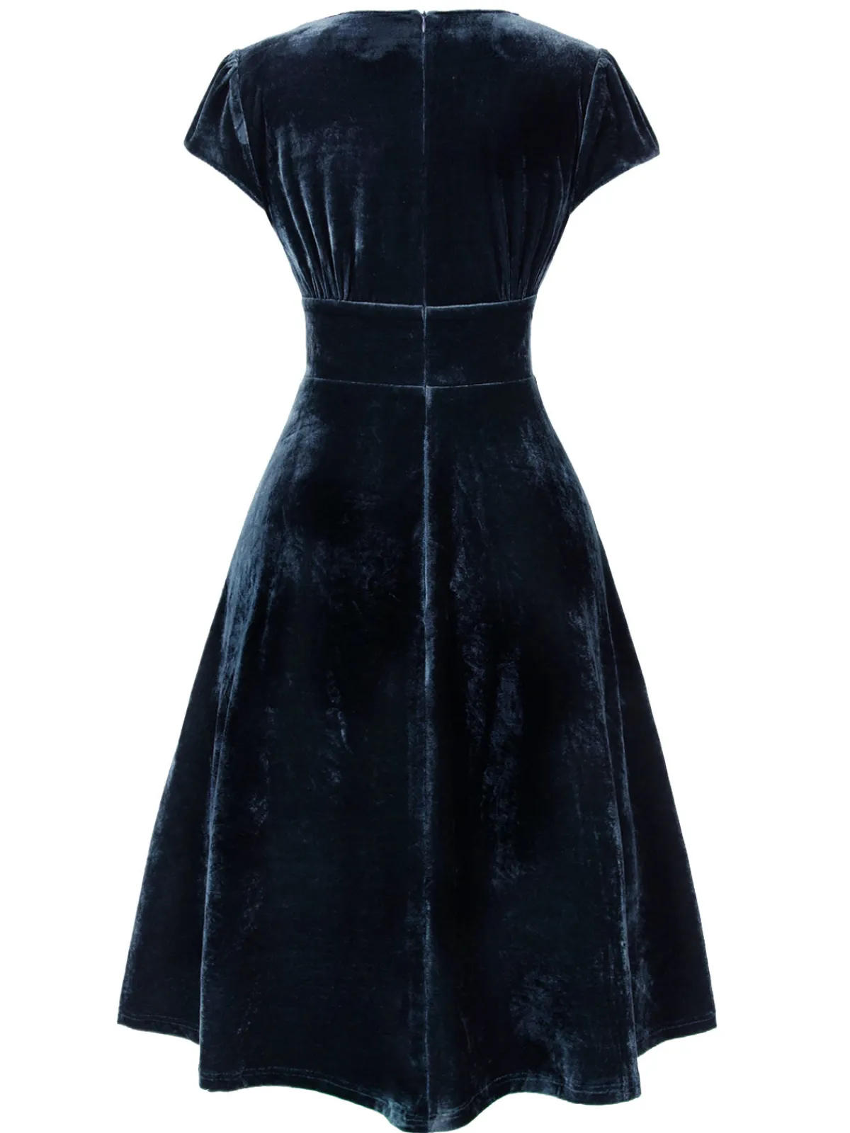 Fashion Retro Stage Red 1940s Deep V-Neck Pearl Velvet Dress