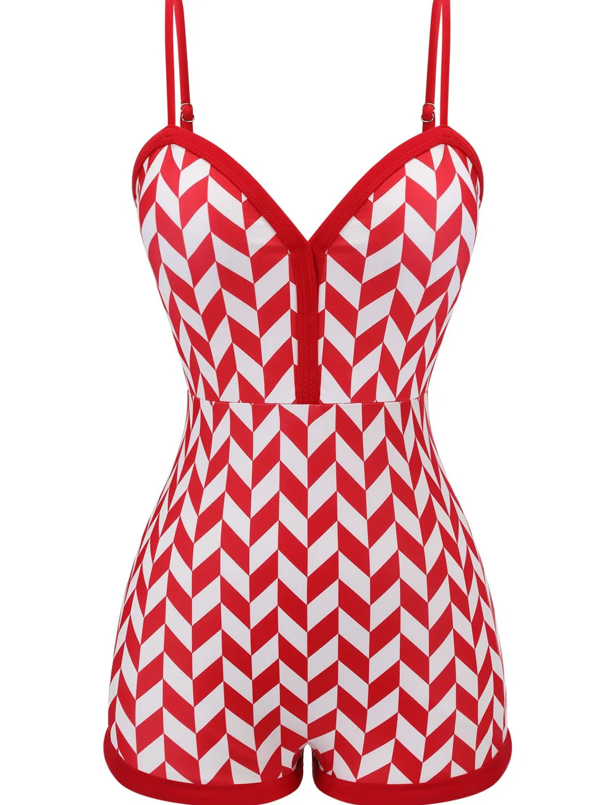 Clearance Retro Stage 1950s Diamond Plaid Heart Collar Swimsuit Red
