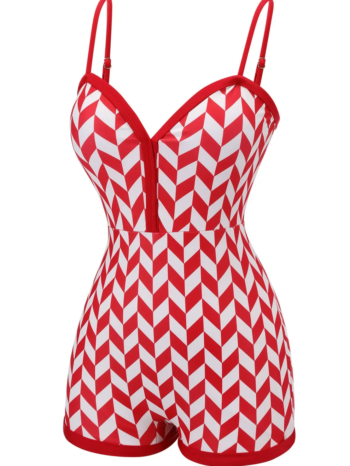 Clearance Retro Stage 1950s Diamond Plaid Heart Collar Swimsuit Red