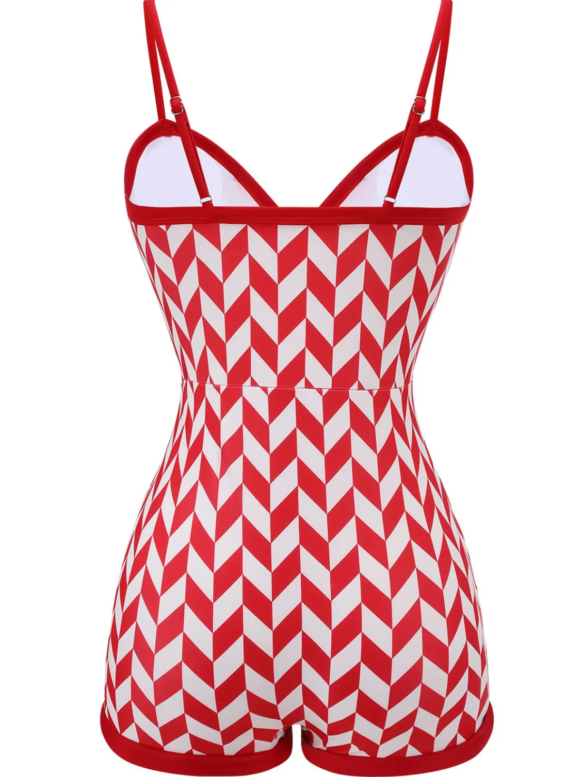 Clearance Retro Stage 1950s Diamond Plaid Heart Collar Swimsuit Red