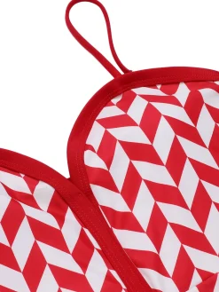 Clearance Retro Stage 1950s Diamond Plaid Heart Collar Swimsuit Red