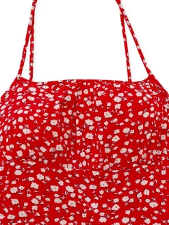 Hot Retro Stage 1960s Ditsy Floral Lace-Up Mini Dress Red