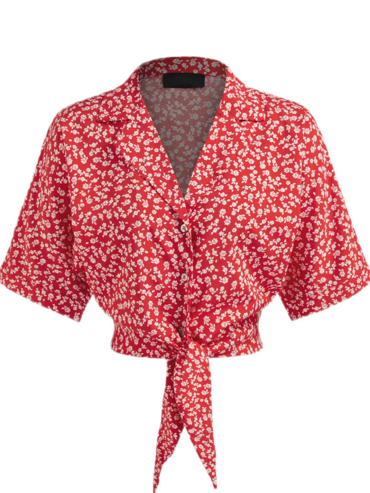Sale Retro Stage 1950s Ditsy Floral Lapel Bow Top Red