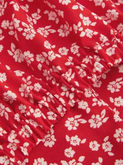 Sale Retro Stage 1950s Ditsy Floral Lapel Bow Top Red
