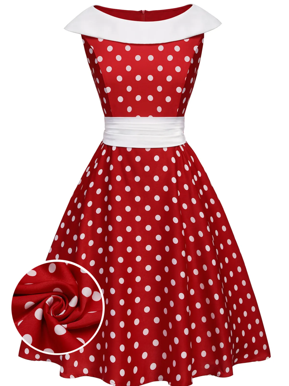 Fashion Retro Stage 1950s Dots Patchwork Swing Dress Red