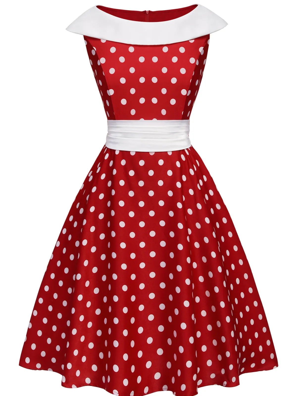Fashion Retro Stage 1950s Dots Patchwork Swing Dress Red