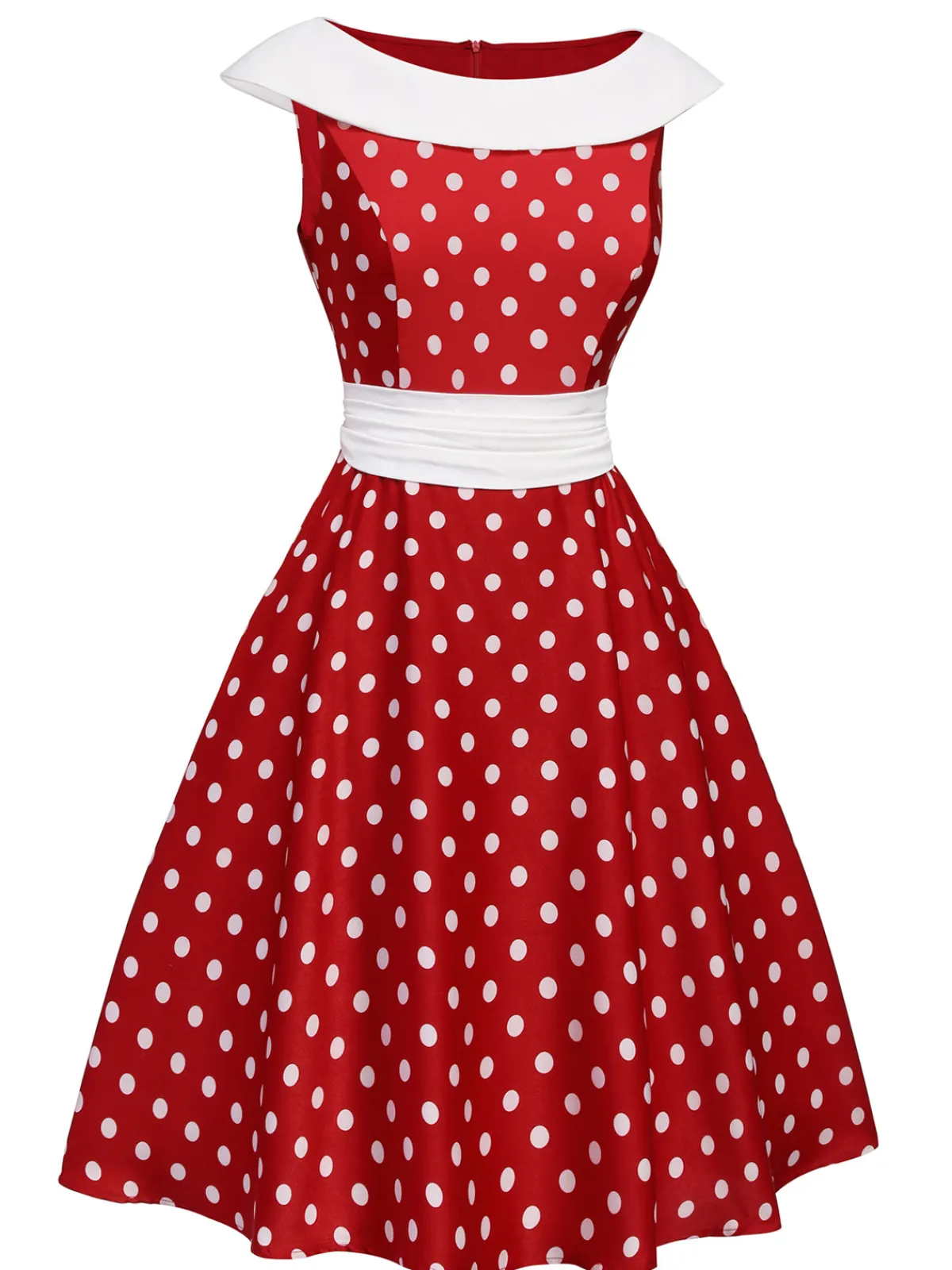 Fashion Retro Stage 1950s Dots Patchwork Swing Dress Red