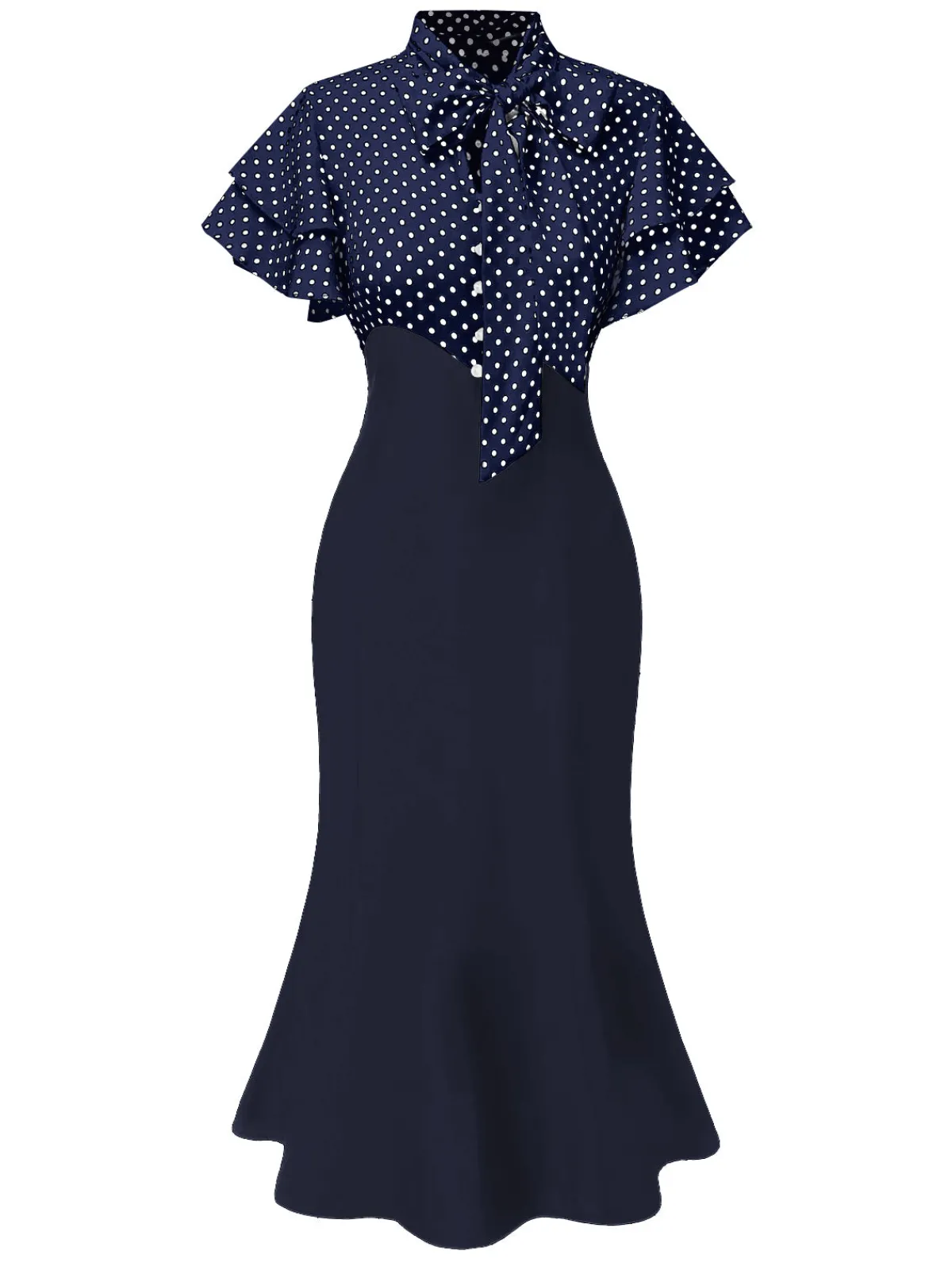 Outlet Retro Stage Red 1930s Dots Tie Neck Mermaid Dress