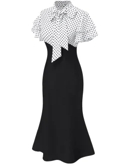 Outlet Retro Stage Red 1930s Dots Tie Neck Mermaid Dress
