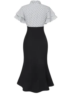 Outlet Retro Stage Red 1930s Dots Tie Neck Mermaid Dress