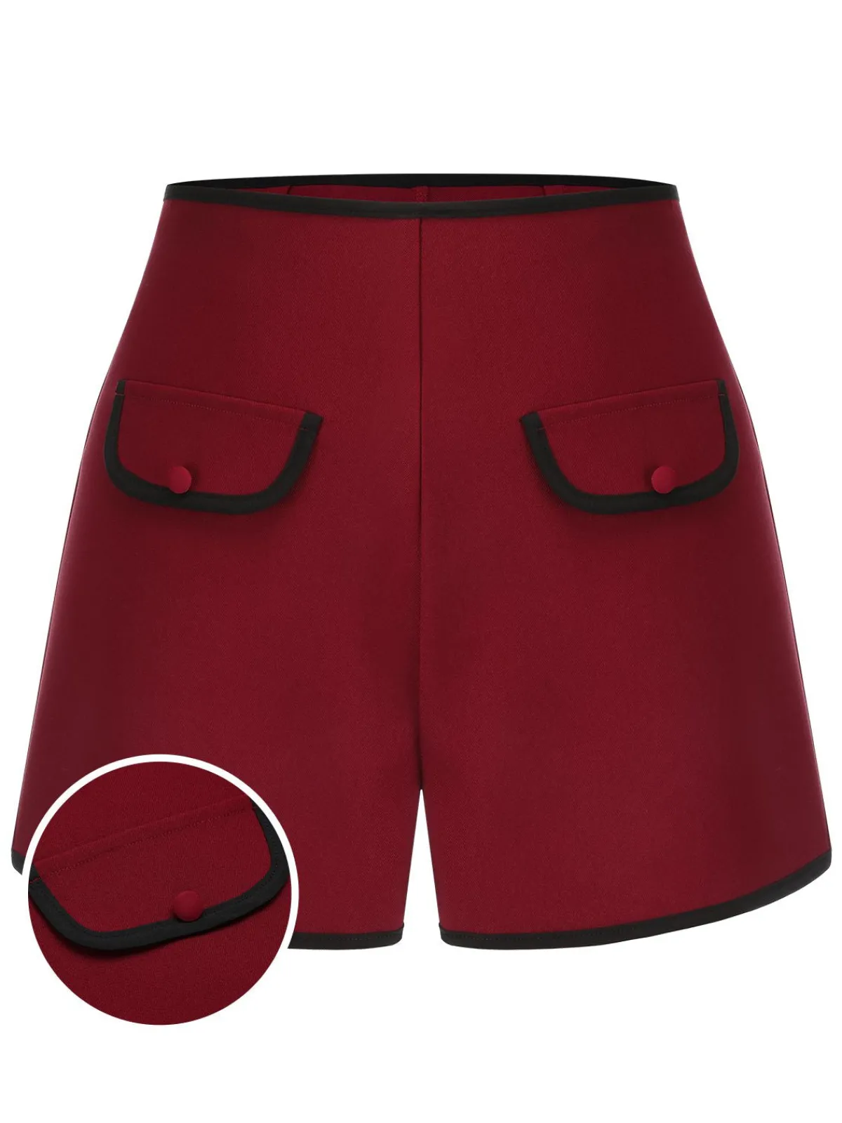 Fashion Retro Stage Red 1950s Elastic Waist Solid Shorts Wine Red