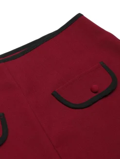Fashion Retro Stage Red 1950s Elastic Waist Solid Shorts Wine Red