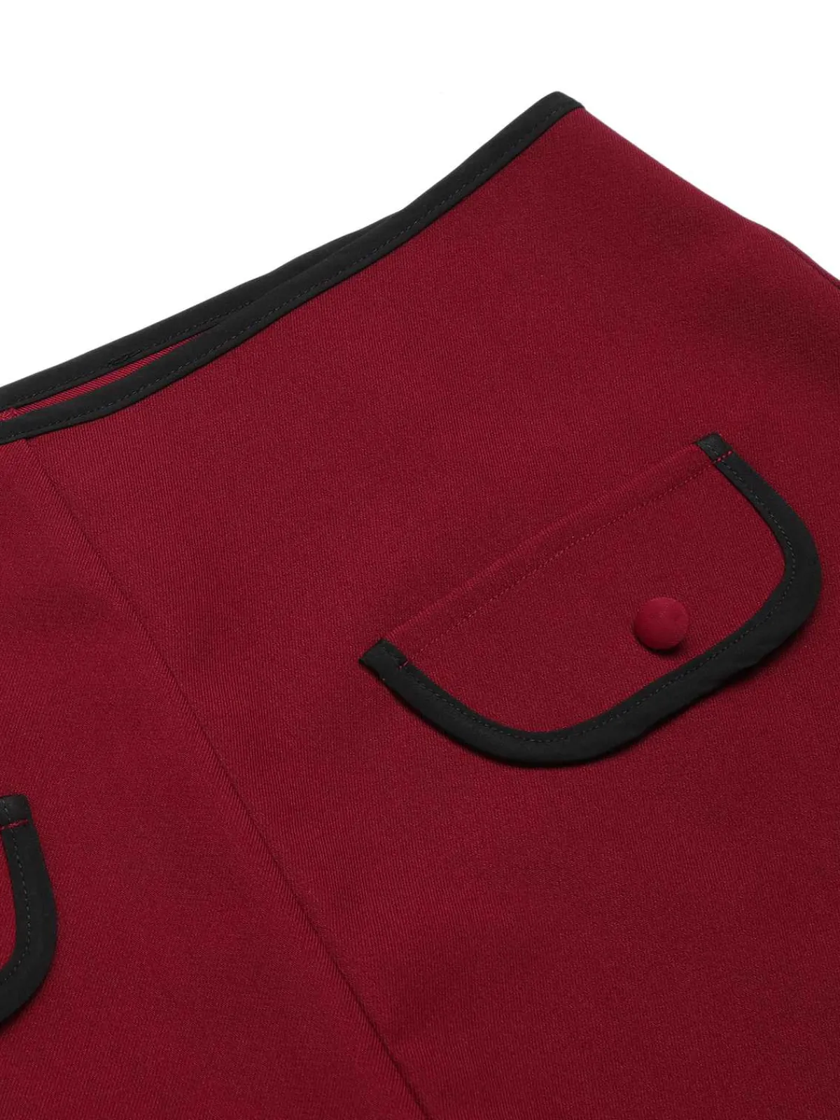 Fashion Retro Stage Red 1950s Elastic Waist Solid Shorts Wine Red