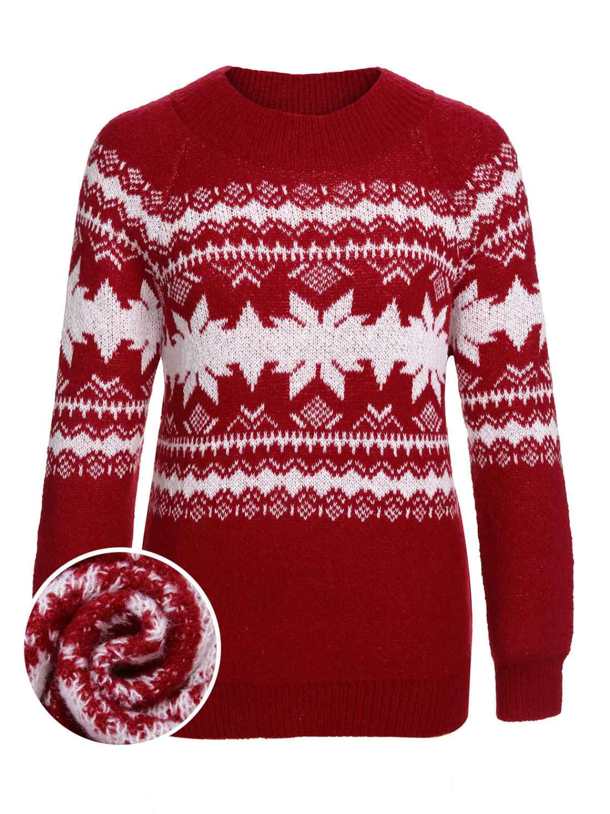 Clearance Retro Stage Red 1950s Fair Isle Christmas Sweater Wine Red