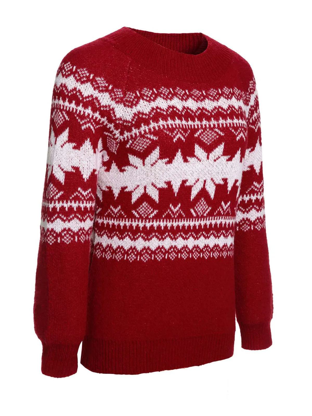 Clearance Retro Stage Red 1950s Fair Isle Christmas Sweater Wine Red
