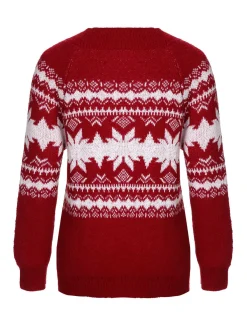 Clearance Retro Stage Red 1950s Fair Isle Christmas Sweater Wine Red