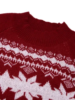 Clearance Retro Stage Red 1950s Fair Isle Christmas Sweater Wine Red