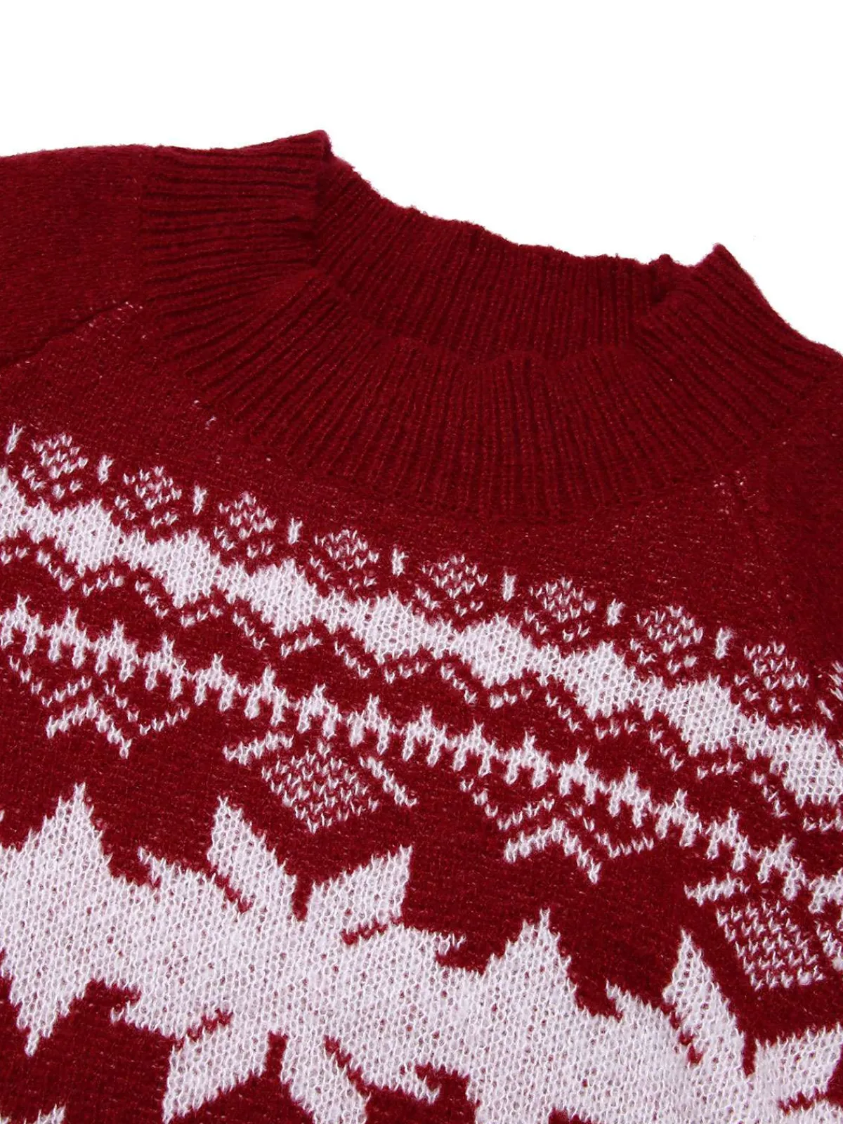 Clearance Retro Stage Red 1950s Fair Isle Christmas Sweater Wine Red