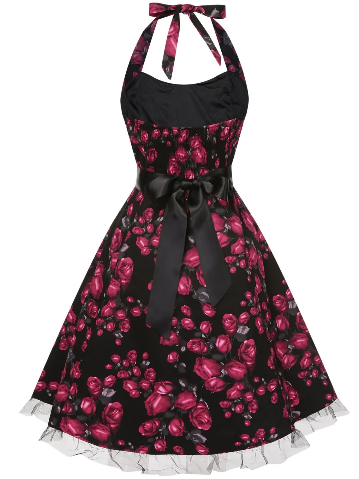 Outlet Retro Stage 1950s Floral Halter Lace Swing Dress Red