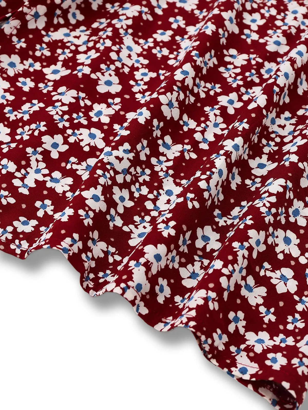 New Retro Stage 1940s Floral Square Neck Puff Sleeve Dress Red