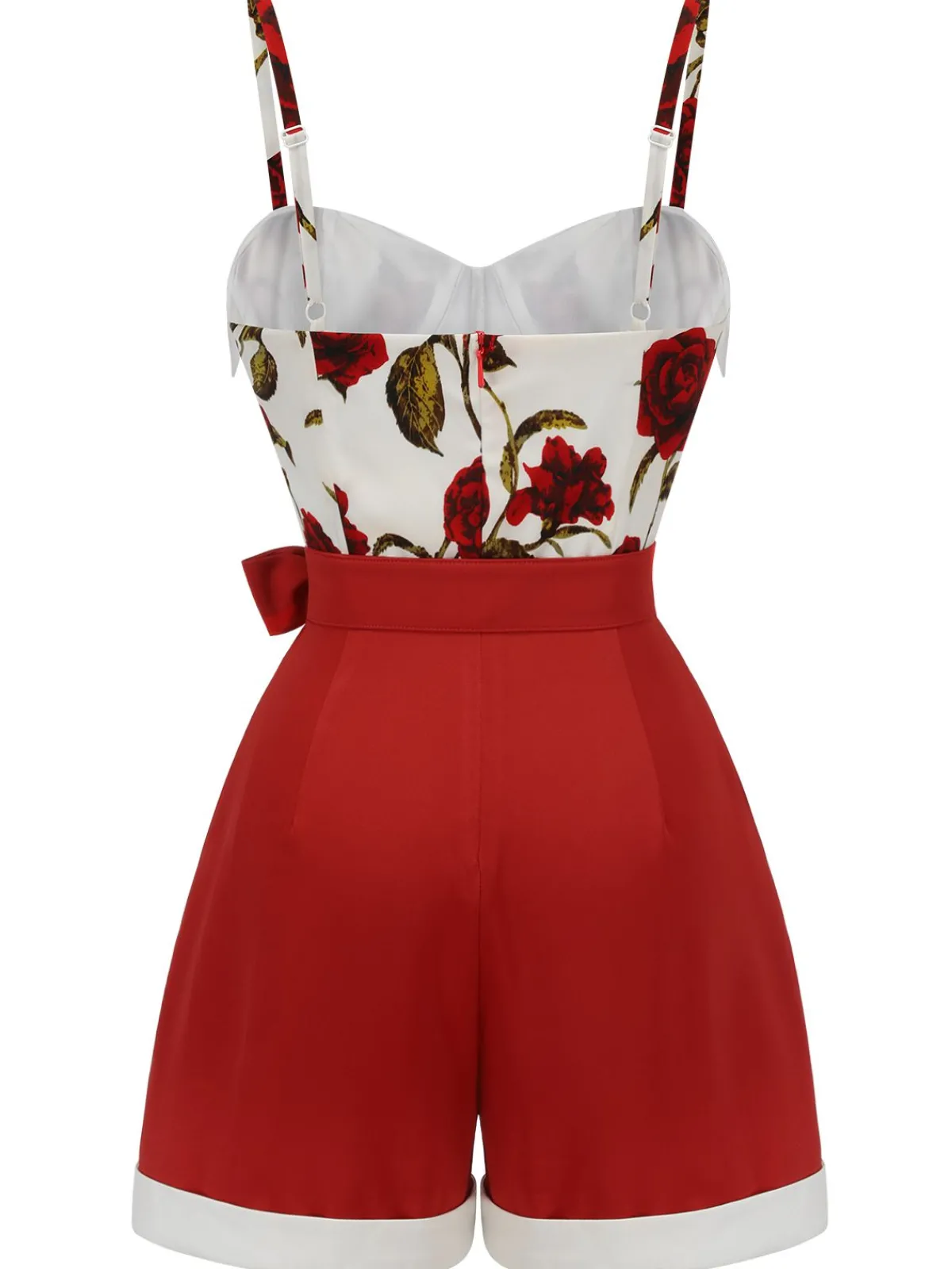 Fashion Retro Stage 1950s Floral Strap Patchwork Romper Red
