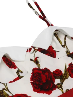 Fashion Retro Stage 1950s Floral Strap Patchwork Romper Red