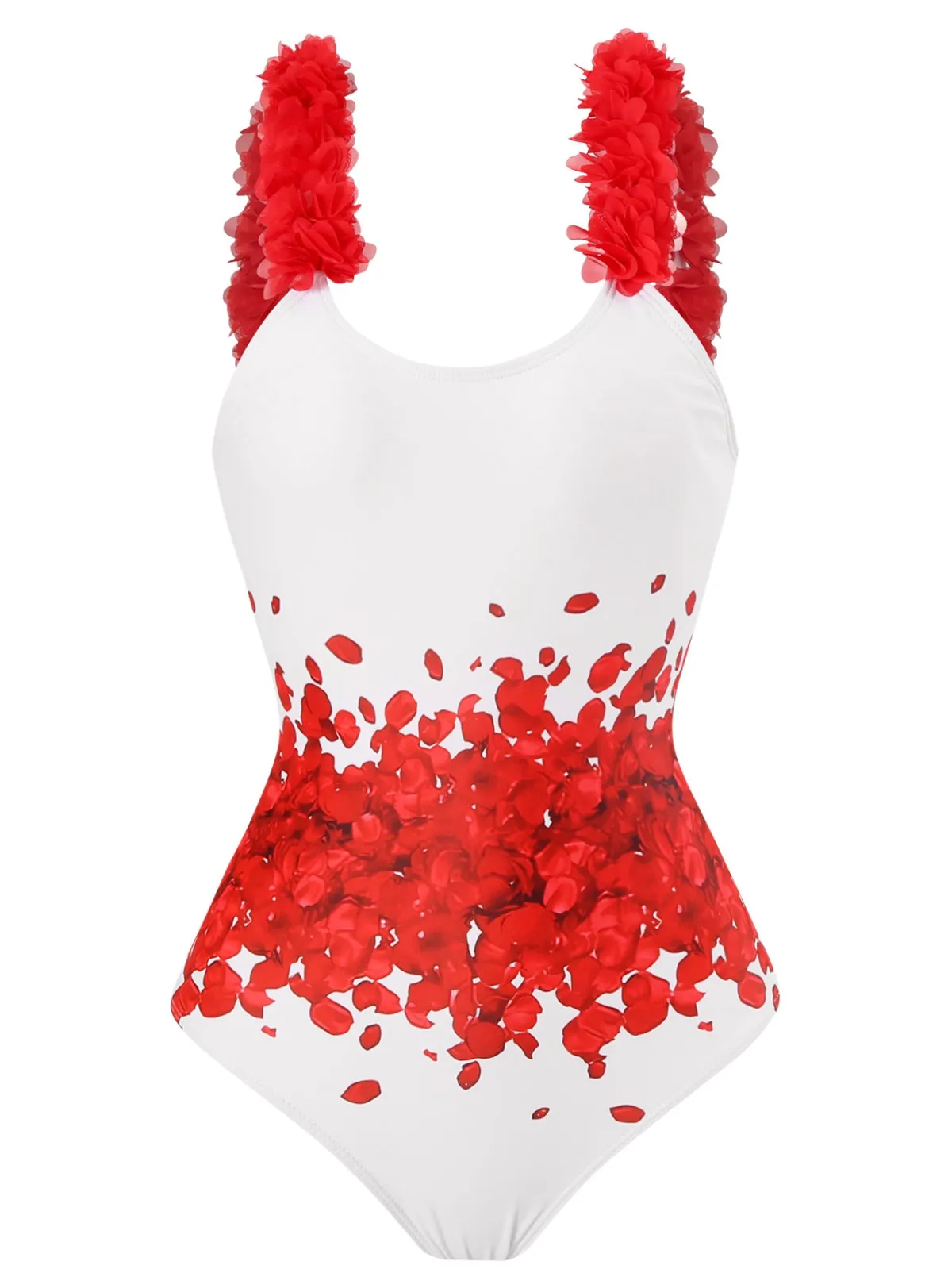 Hot Retro Stage 1960s Floral Suspender Swimsuit Set Red