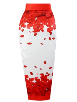 Hot Retro Stage 1960s Floral Suspender Swimsuit Set Red