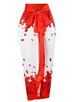 Hot Retro Stage 1960s Floral Suspender Swimsuit Set Red