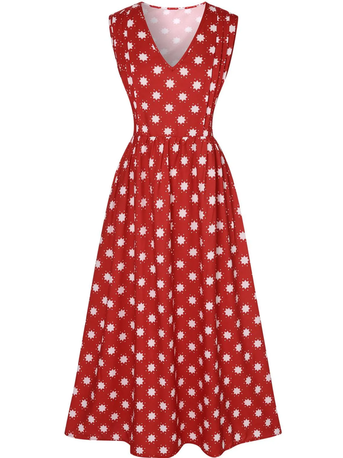 Fashion Retro Stage 1940s Floral V-Neck Sleeveless Dress Red
