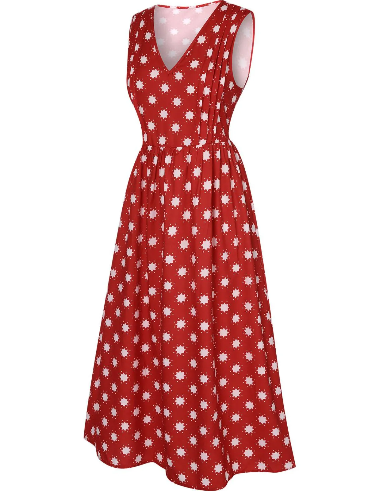 Fashion Retro Stage 1940s Floral V-Neck Sleeveless Dress Red