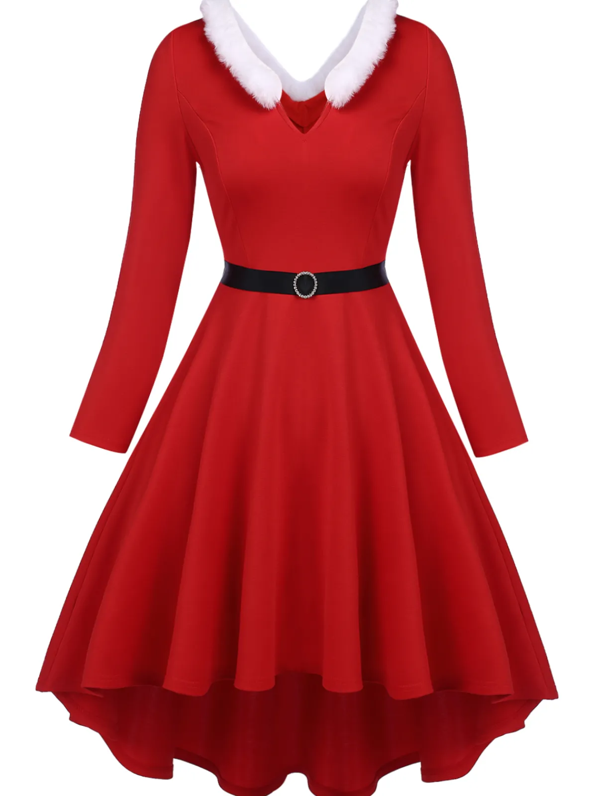 Fashion Retro Stage 1950s Furry Solid Swing Dress Red