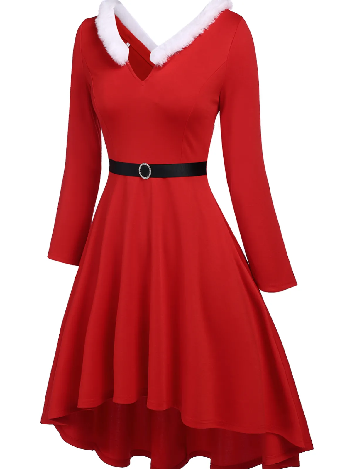 Fashion Retro Stage 1950s Furry Solid Swing Dress Red