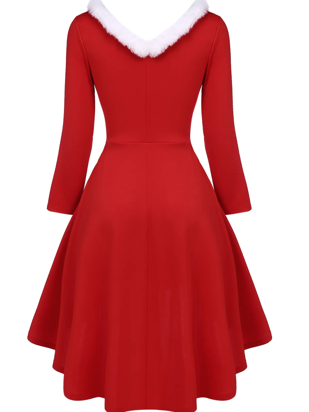 Fashion Retro Stage 1950s Furry Solid Swing Dress Red