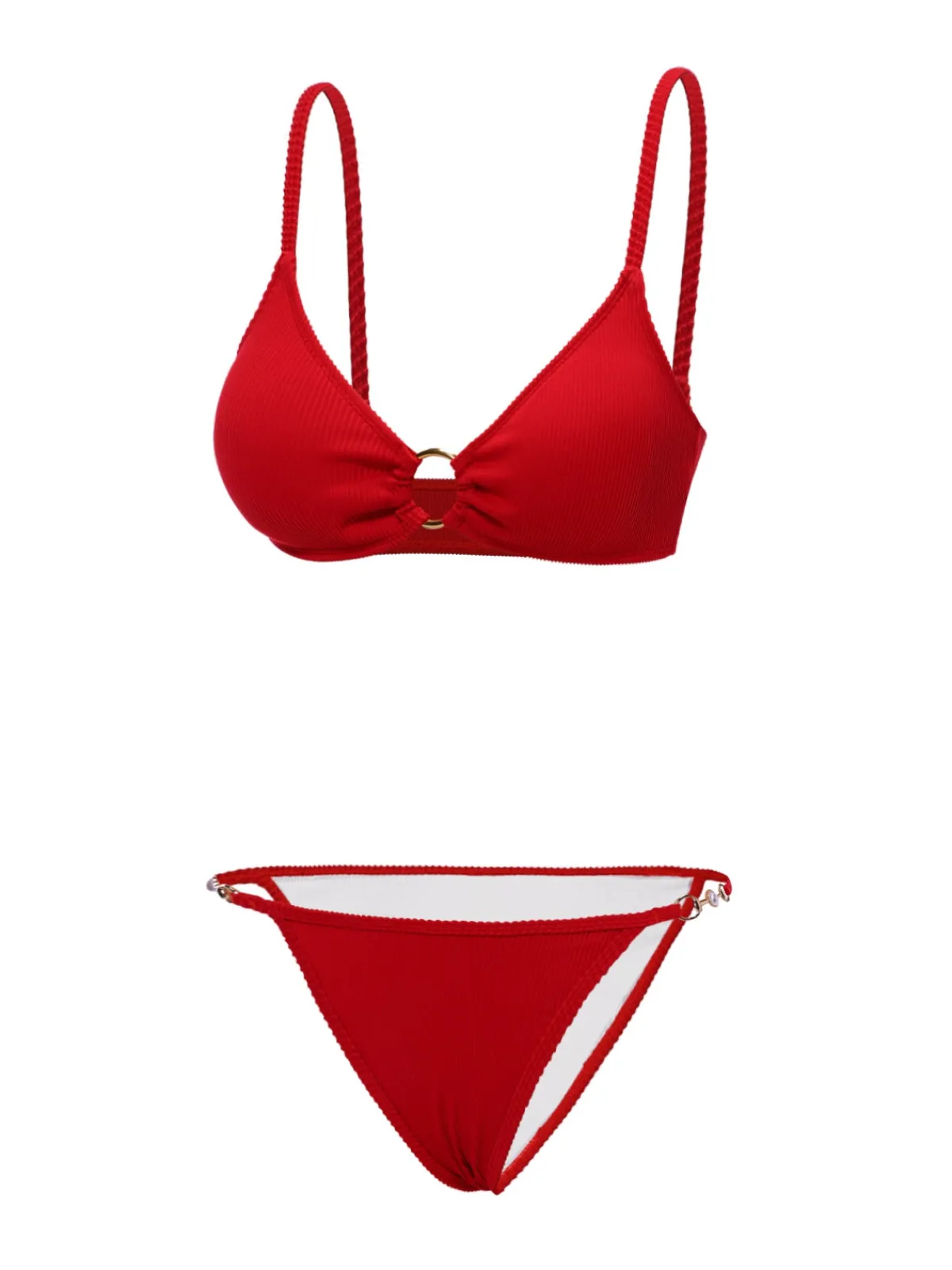 Outlet Retro Stage 1960s Glitter Ring Straps Bikini Set Red