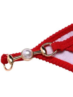 Outlet Retro Stage 1960s Glitter Ring Straps Bikini Set Red