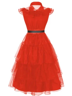 Best Retro Stage Red 1950s Halloween Lace Belt Dress
