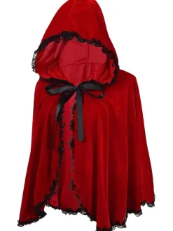 Hot Retro Stage Red 1950s Halloween Lace Trim Velvet Cape