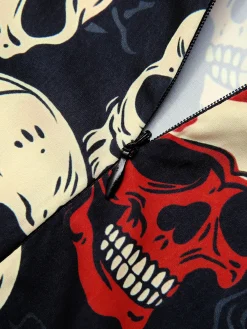 Sale Retro Stage 1960s Halloween Skull Strap Dress Red