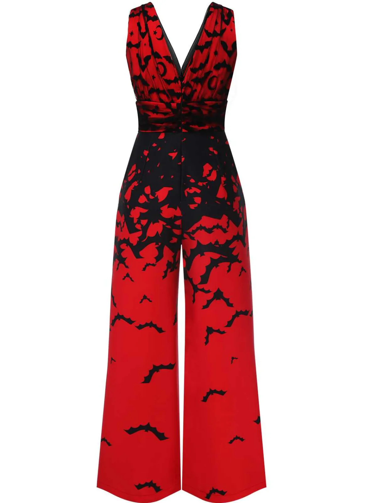 Clearance Retro Stage 1930s Halloween V-Neck Bat Jumpsuit Red