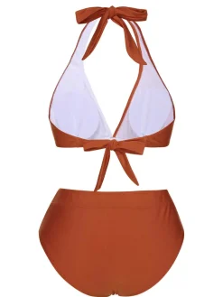 Fashion Retro Stage 1930s Halter Contrast Swimsuit Red